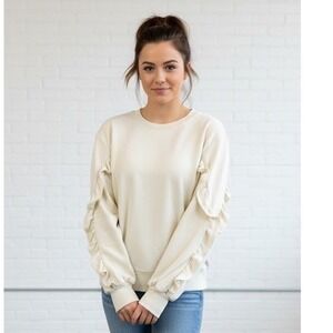 Who What Wear Cream Ruffle Sleeve Crewneck Sweatshirt Womens XL